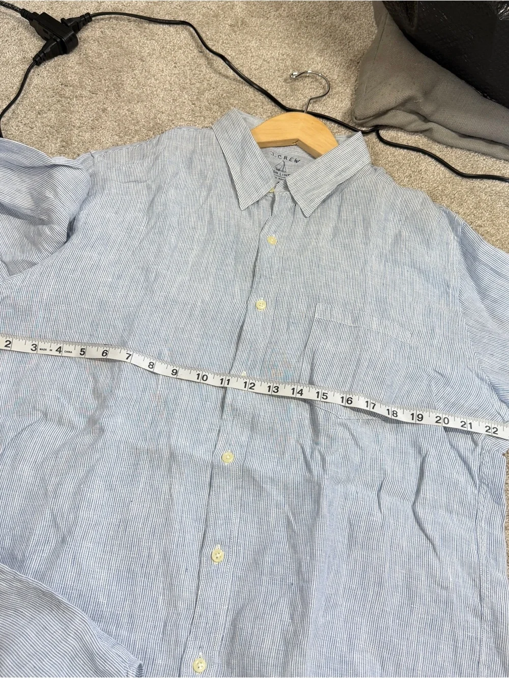 J. Crew Men’s Irish Linen Button Up Shirt Longsleeve Preppy in Blue Stripe XL
